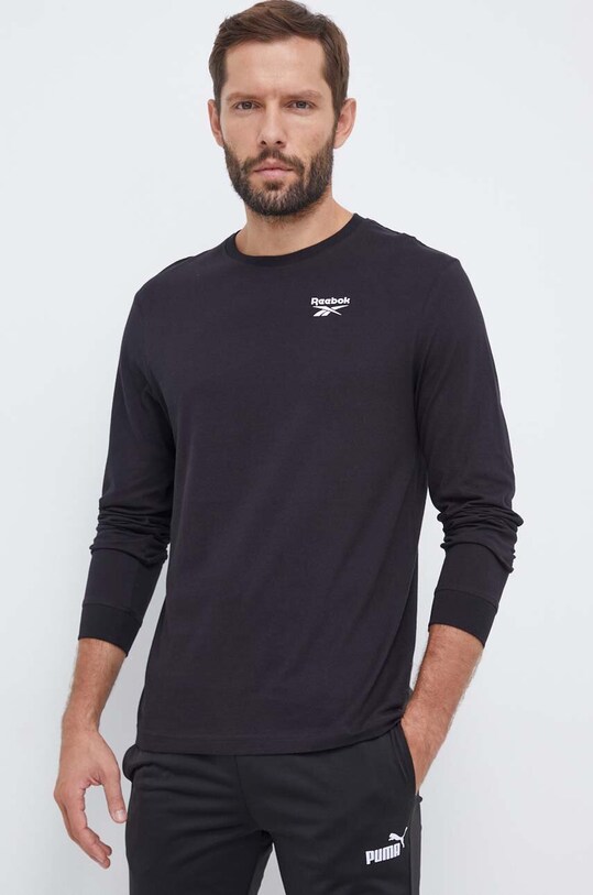 Reebok longsleeve din bumbac uni negru 100070399