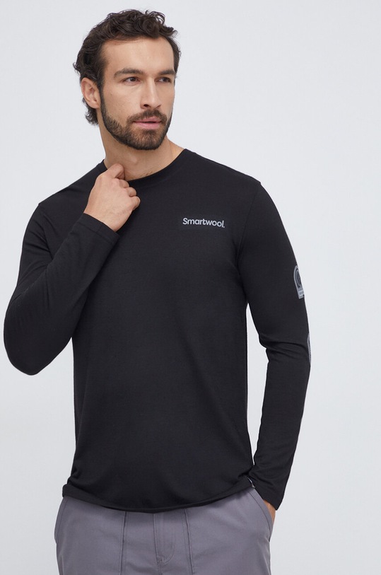 Sportovní tričko s dlouhým rukávem Smartwool Outdoor Patch Graphic potisk černá SW016989