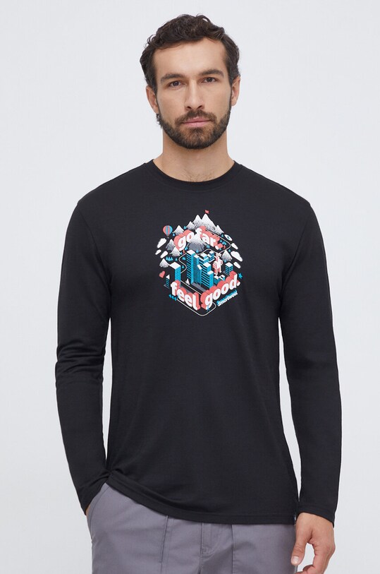 Športové tričko s dlhým rukávom Smartwool Denver Go Far Feel Good Graphic potlač čierna SW017154