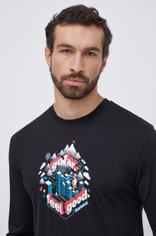 Sportovní tričko s dlouhým rukávem Smartwool Denver Go Far Feel Good Graphic černá SW017154