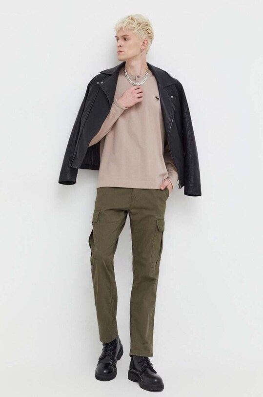Abercrombie & Fitch longsleeve din bumbac KI124.3756.410 bej AW23