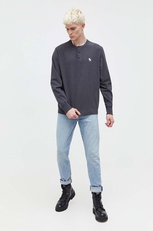 Βαμβακερή μπλούζα με μακριά μανίκια Abercrombie & Fitch KI124.3756.900 γκρί AW23
