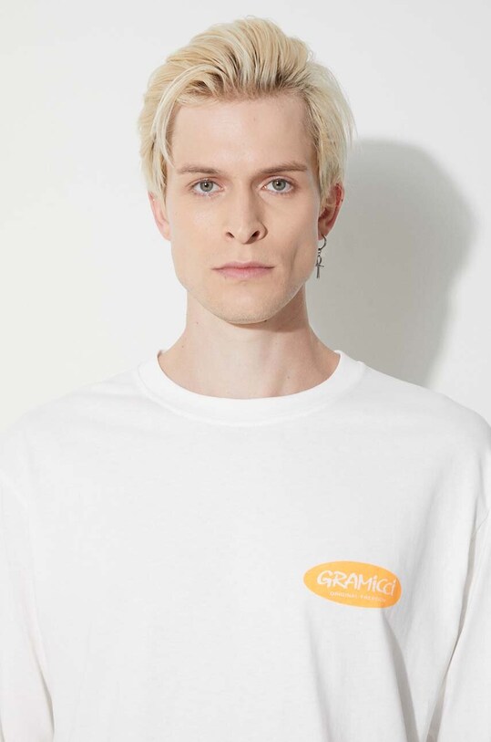 Bavlnené tričko s dlhým rukávom Gramicci Original Freedom Oval Longsleeve Tee G3FU.T072 biela