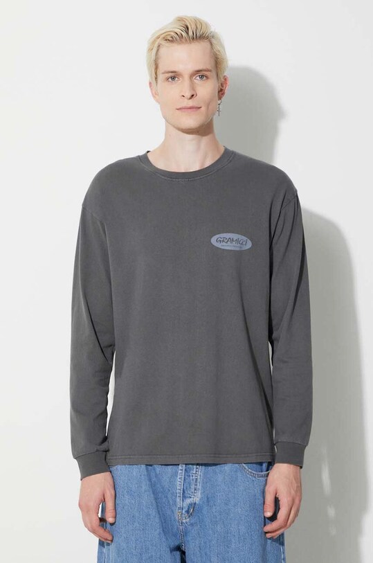 Pamučna majica dugih rukava Gramicci Original Freedom Oval Longsleeve Tee print siva G3FU.T072
