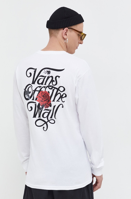 Vans longsleeve bawełniany nadruk biały VN000F4AWHT1