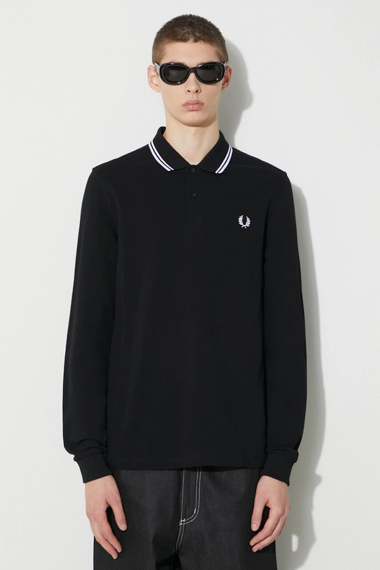 Fred Perry cotton longsleeve top applique black M3636.350