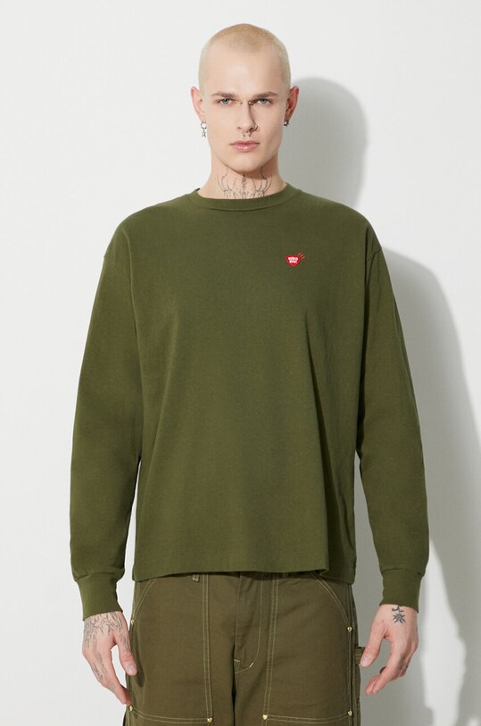 Памучна блуза с дълги ръкави Human Made Graphic зелен HM26CS004