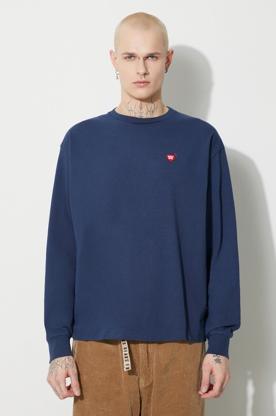 Памучна блуза с дълги ръкави Human Made Graphic тъмносин HM26CS009