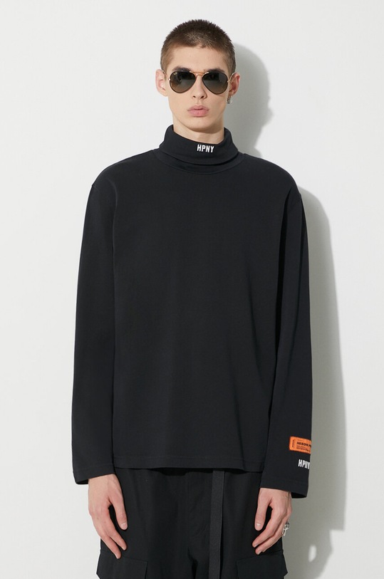 Heron Preston cotton longsleeve top Hpny Emb Rollneck relaxed black HMAB027C99JER0021001