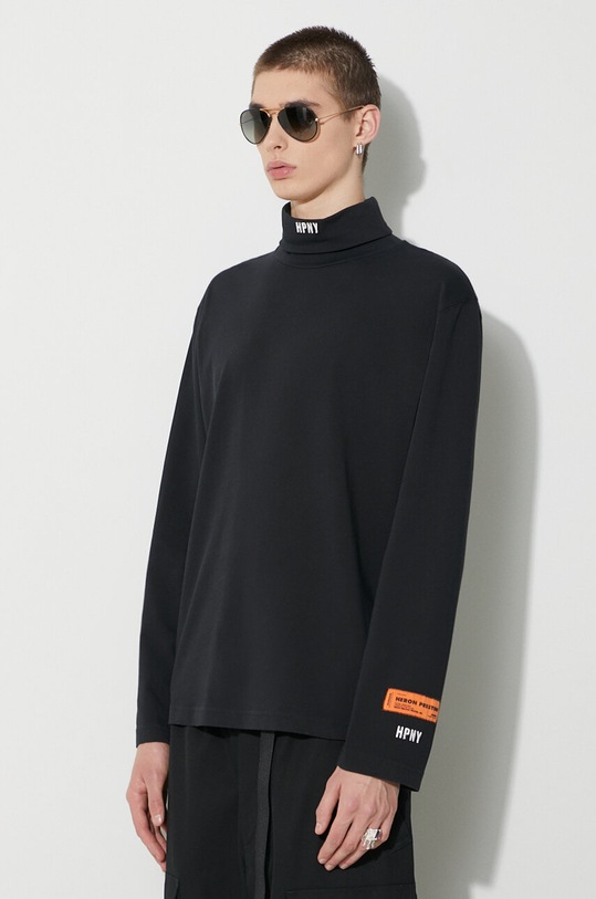 Heron Preston cotton longsleeve top Hpny Emb Rollneck black HMAB027C99JER0021001