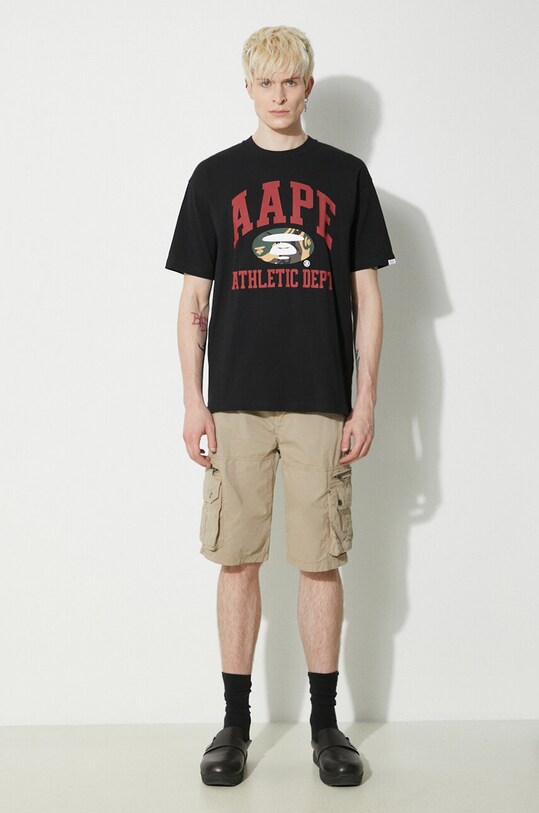 Pamučna majica AAPE Aape College Theme Tee ALT1390 crna SS24