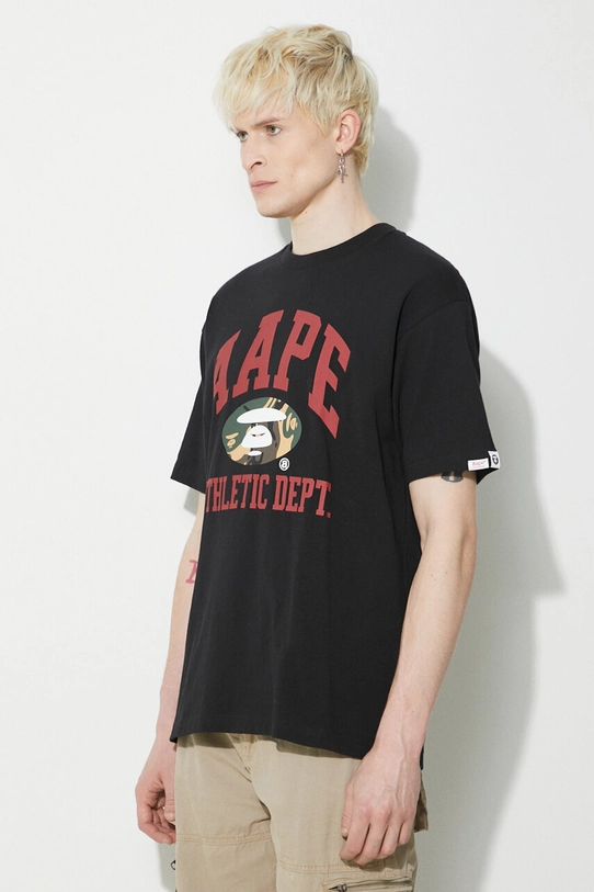 Бавовняна футболка AAPE Aape College Theme Tee чорний ALT1390