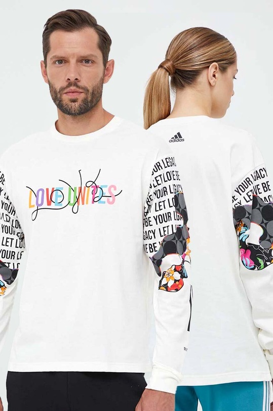 adidas longsleeve bawełniany PRIDE nadruk beżowy HZ3120