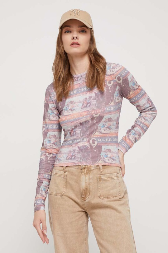 Longsleeve Guess Originals κανονικό μωβ W3BI08KA0Q1