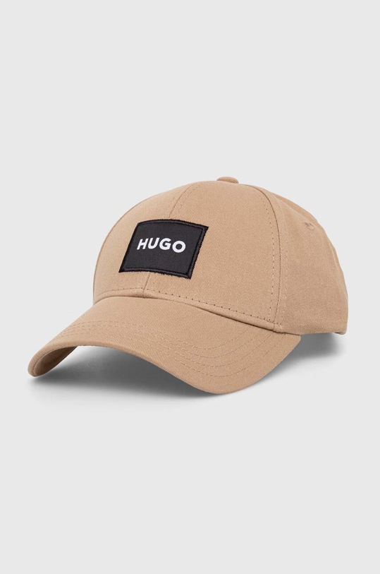 HUGO czapka z daszkiem bawełniana aplikacja beżowy 50496409