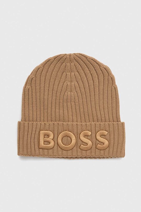 Вовняна шапка BOSS вовна бежевий 50497815