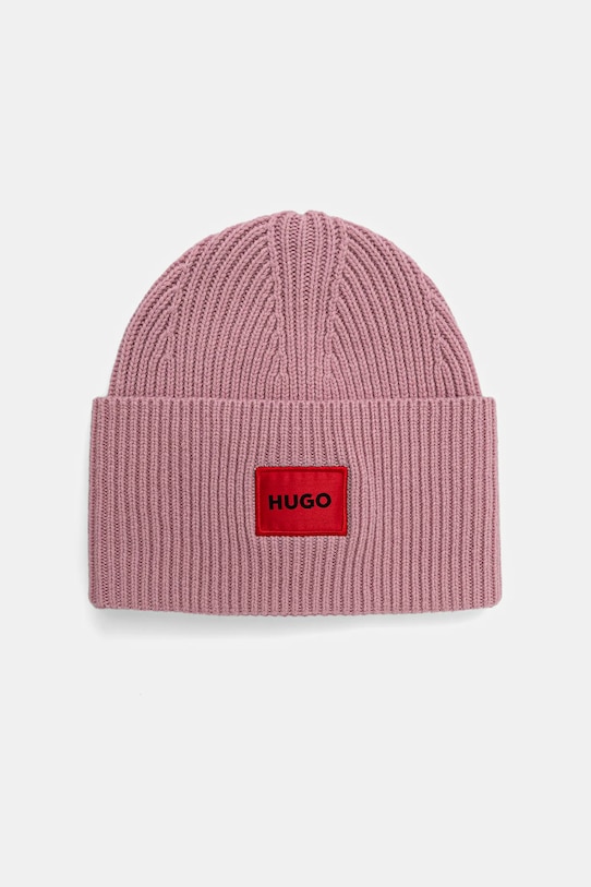 HUGO czapka wełniana wełna różowy 50502579
