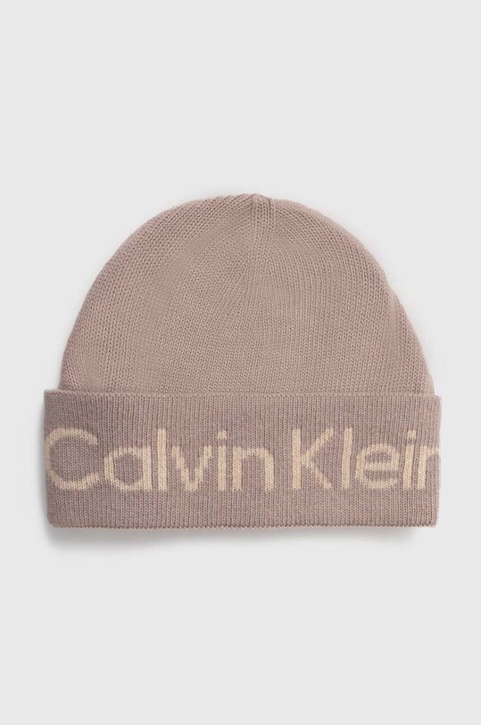 Шапка з домішкою вовни Calvin Klein аплікація бежевий K60K611151