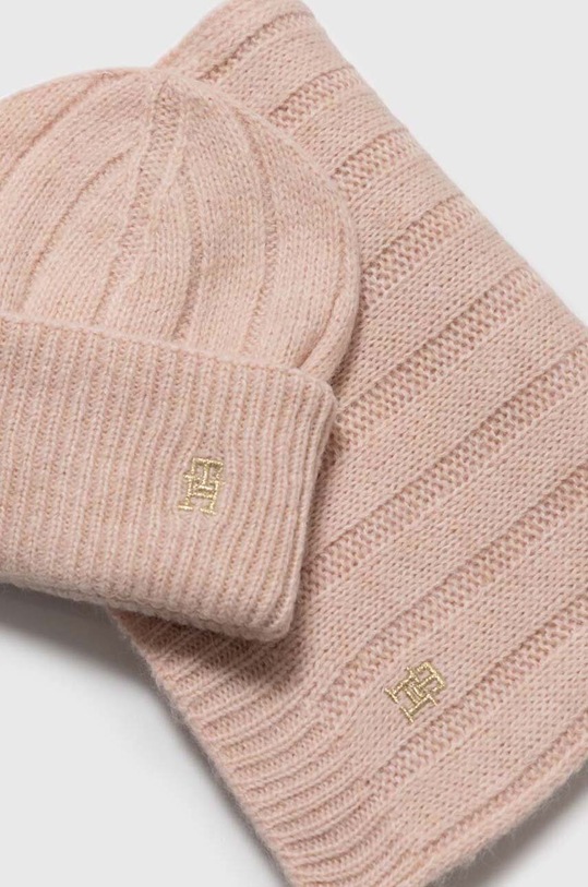 Tommy Hilfiger czapka i szalik z domieszką wełny różowy AW0AW15367