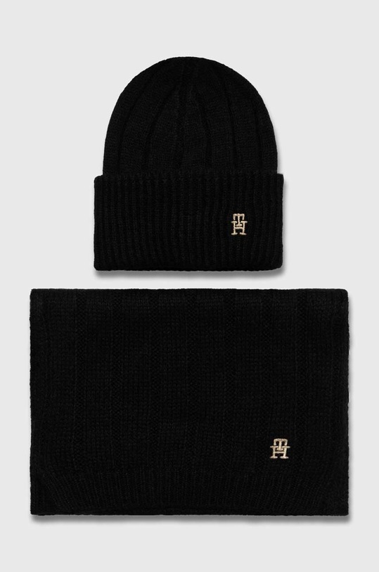 Tommy Hilfiger czapka i szalik z domieszką wełny z domieszką wełny czarny AW0AW15367