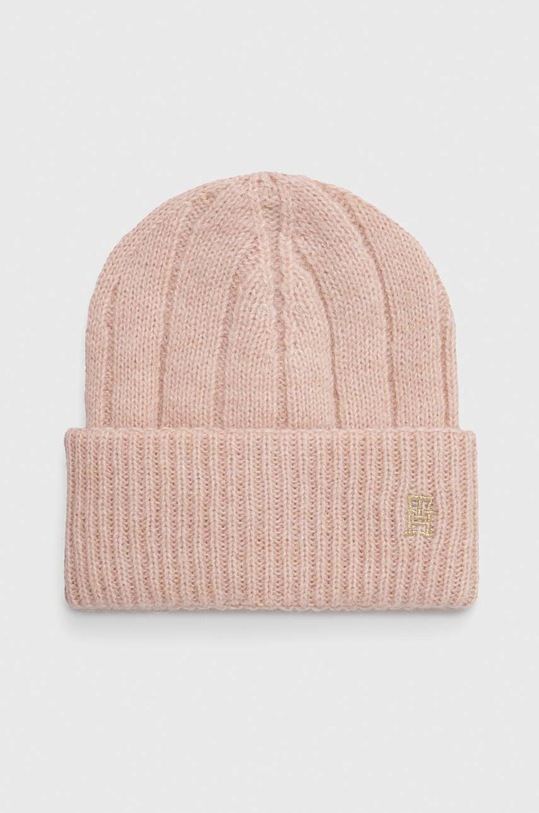 Tommy Hilfiger czapka z domieszką wełny melanż różowy AW0AW15307