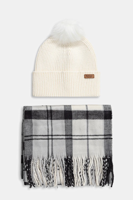 Barbour czapka i szalik wzorzyste beżowy LGS0054