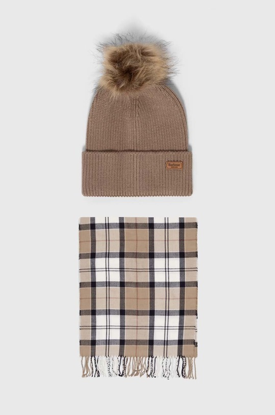 Barbour czapka i szalik wzorzyste beżowy LGS0054