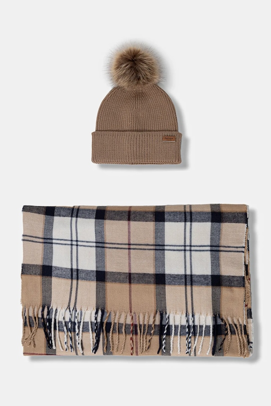 Barbour pălărie și eșarfă cu modele bej LGS0054
