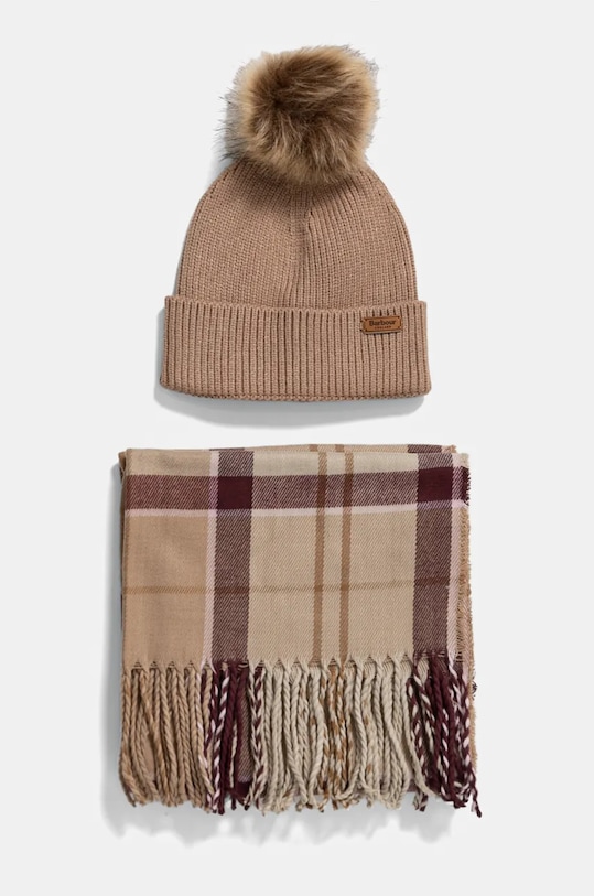 Barbour pălărie și eșarfă cu modele bej LGS0054