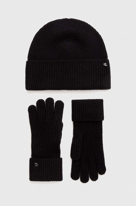 Vlněná čepice a rukavice Lauren Ralph Lauren vlna černá 454927212