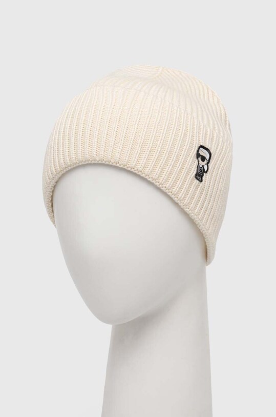 Čiapka s prímesou vlny Karl Lagerfeld 236W3405 béžová NC00