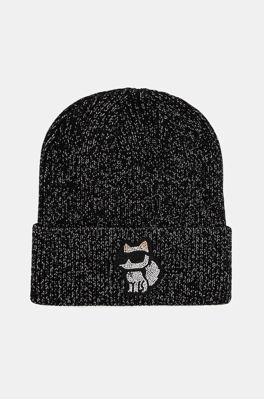 Vlněná čepice Karl Lagerfeld vlna černá 236W3407
