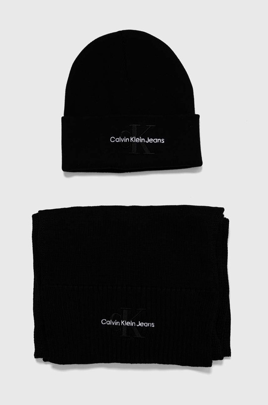 Bavlněná čepice a šála Calvin Klein Jeans bavlna černá K60K611418