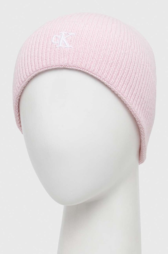 Čepice z vlněné směsi Calvin Klein Jeans K60K611255 růžová AW23