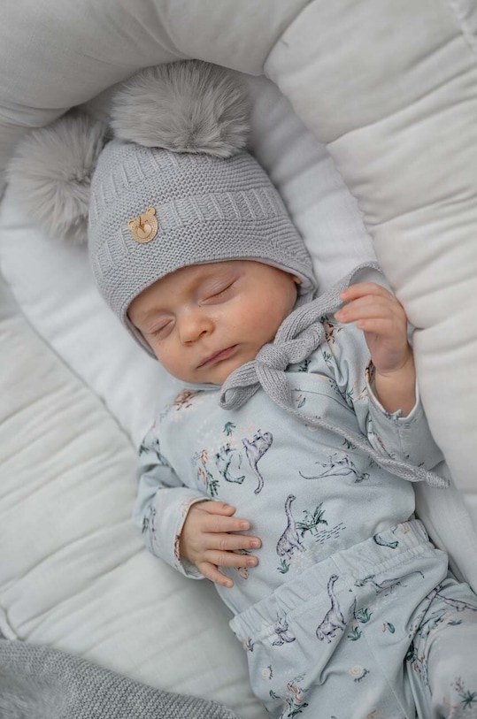 Детская шапка с примесью шерсти Jamiks аппликация серый SERGIO.IIA.Nak.JZG050.G