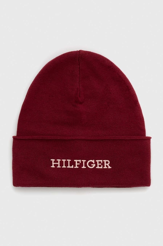 Βαμβακερό σκουφάκι Tommy Hilfiger AU0AU01737.9BYX μπορντό AW23