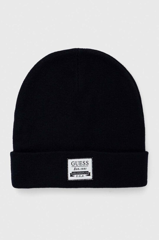 Шапка з домішкою вовни Guess аплікація темно-синій M3YZ09.Z2SD1