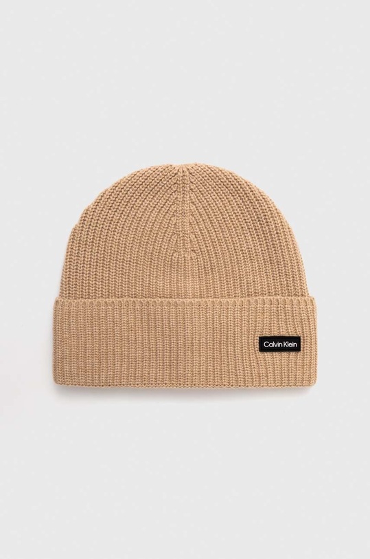 Шапка с вълна Calvin Klein с вълна бежов K50K510657