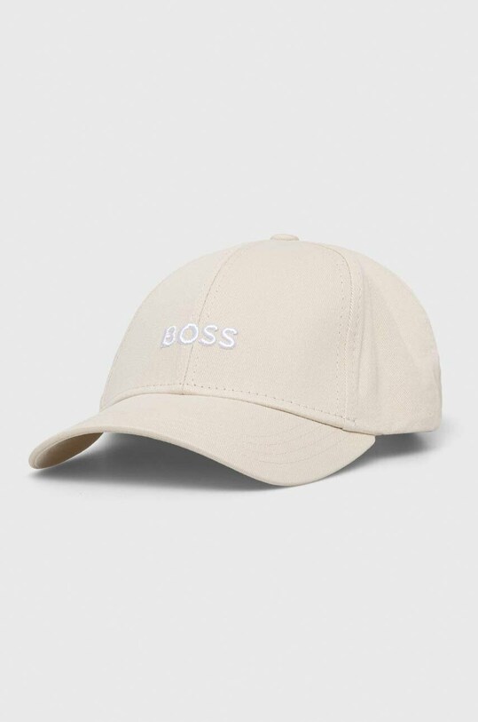BOSS czapka z daszkiem bawełniana aplikacja beżowy 50495121