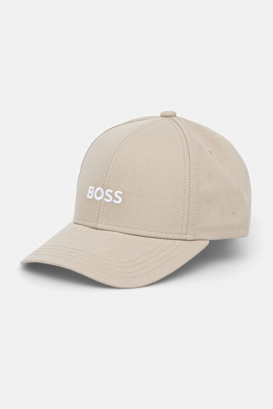 BOSS czapka z daszkiem bawełniana aplikacja beżowy 50495121