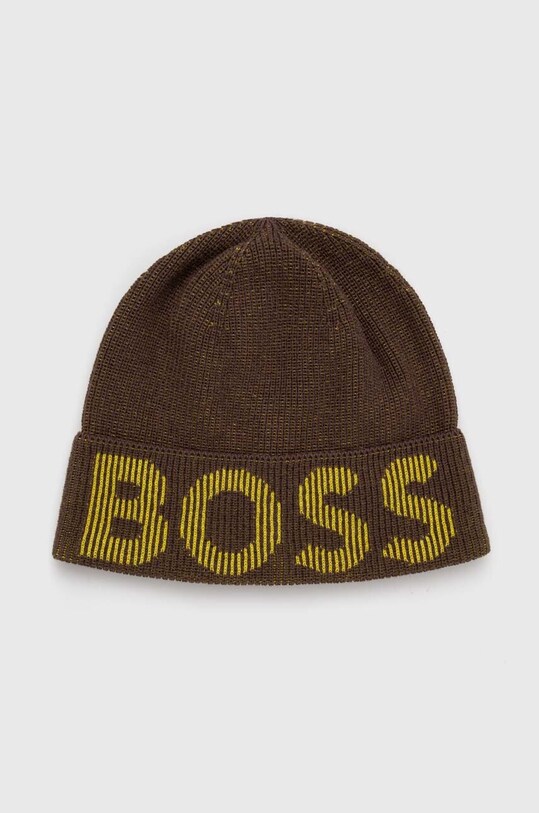 BOSS caciula din amestec de lana print verde 50495296