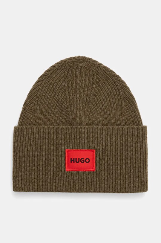 HUGO czapka wełniana wełna zielony 50496011