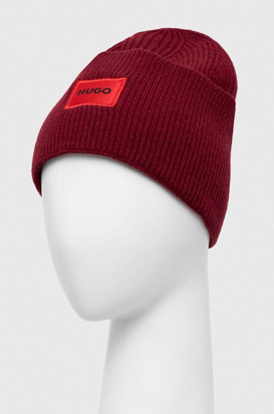 Шерстяная шапка HUGO 50496011 бордо AW24