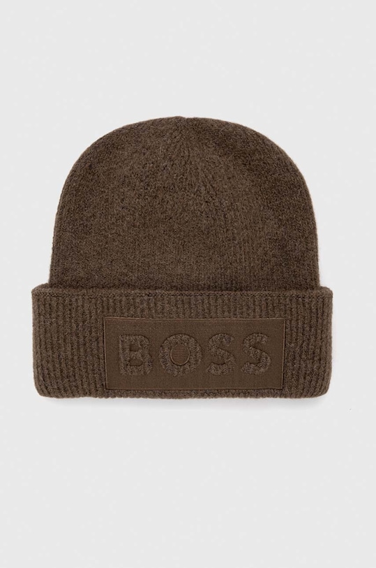 Μάλλινο σκουφί BOSS μαλλί πράσινο 50500574