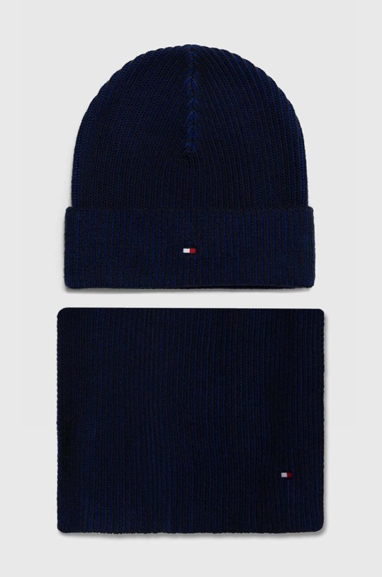 Tommy Hilfiger czapka i szalik z domieszką kaszmiru z domieszką wełny granatowy AM0AM11624