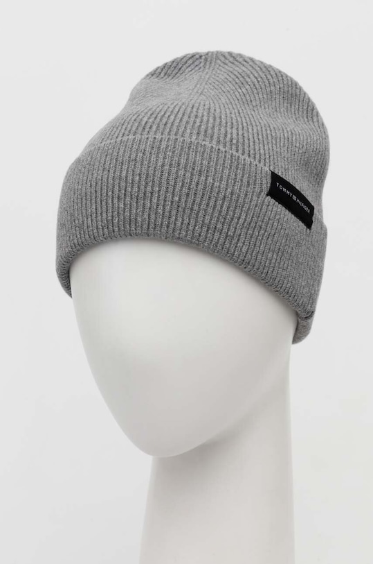 Akcesoria Tommy Hilfiger czapka z domieszką wełny AM0AM11483 szary