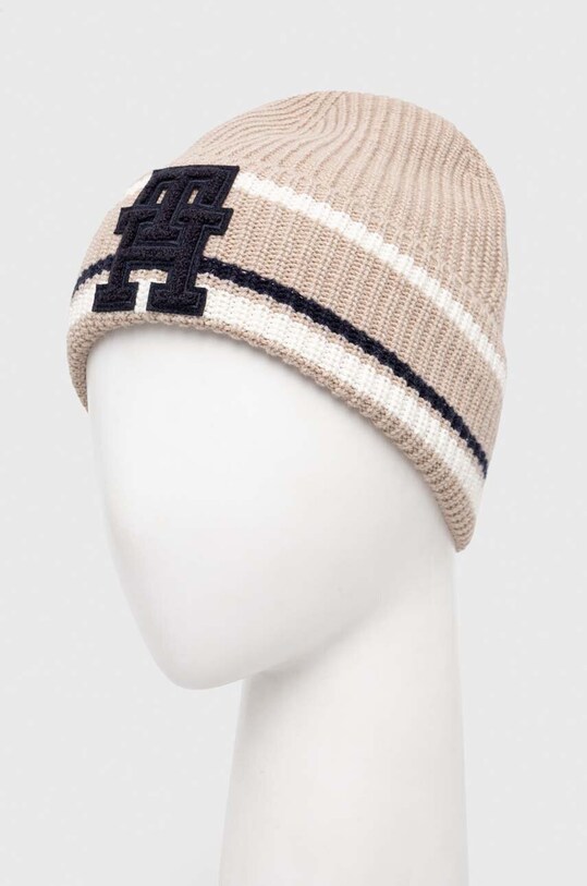 Tommy Hilfiger czapka z domieszką kaszmiru AM0AM11503 beżowy AW23