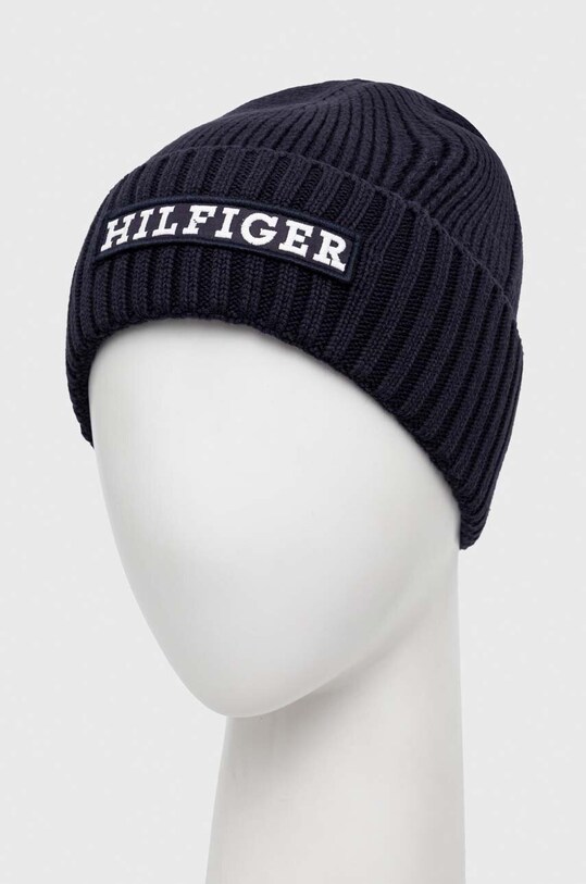 Σκουφί από μείγμα μαλλιού Tommy Hilfiger AM0AM11737 σκούρο μπλε AW23