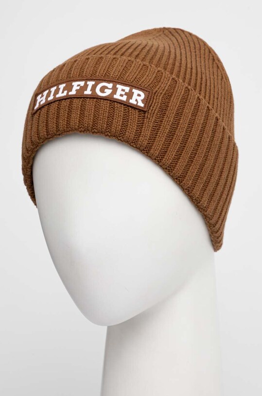 Tommy Hilfiger czapka z domieszką wełny AM0AM11737 brązowy AW23