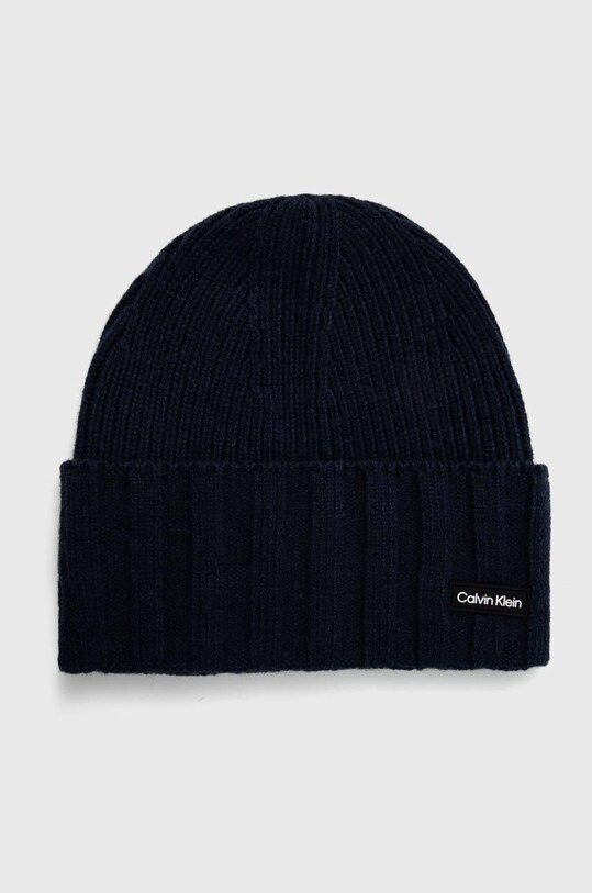 Вовняна шапка Calvin Klein тонкий темно-синій K50K510985